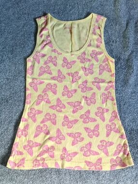 Mix & Co Yellow Ribbed Tank Top with Pink Butterfly Print